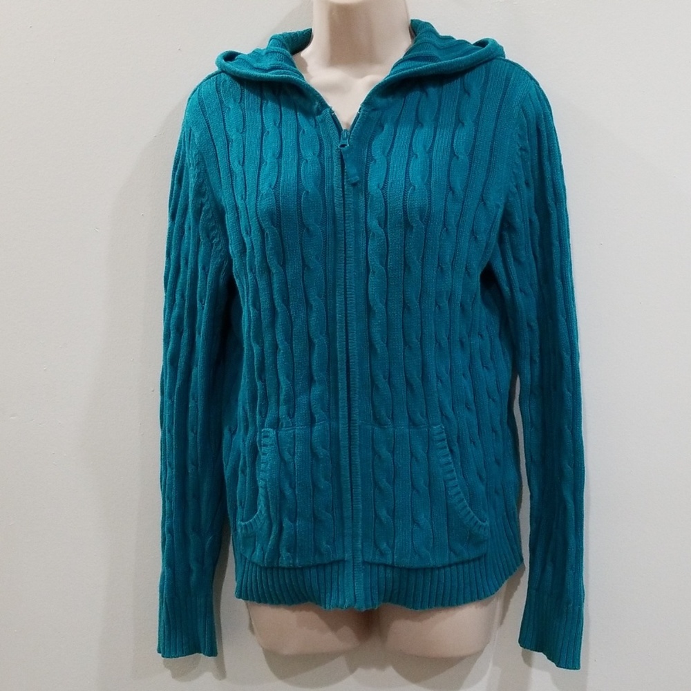 ST.John's Bay turquoise ribbed hooded sweater